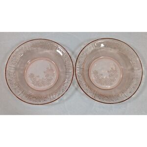 Set Antique 7" Federal Glass Sharon Cabbage Rose Flat Soup Bowls Pink Depression